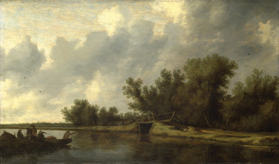 ₴ Репродукция пейзаж от 193 грн.: Річковий краєвид з рибалками