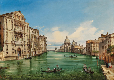 ₴ Картина городской пейзаж художника от 175 грн.: Вид на Большой канал из Палаццо Кавалли в направлении Санта-Мария-делла-Салюте