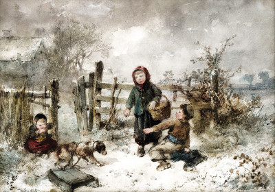 ₴ Репродукция бытовой жанр от 223 грн.: Дети играют в снегу