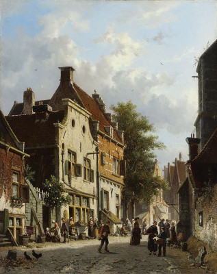₴ Репродукция городской пейзаж от 242 грн.: Оживленная голландская уличная сцена