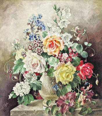 ₴ Репродукція натюрморт від 223 грн.: Квіти в декоративній вазі