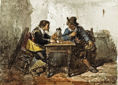 ₴ Репродукція побутовий жанр від 235 грн.: Двоє чоловіків, що сидять за столом
