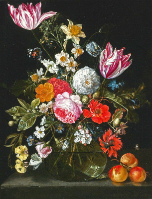 ₴ Репродукція натюрморт від 331 грн.: Квіти, персики та метелики