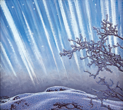₴ Картина пейзаж художника від 277 грн.: Північне сяйво над зимовим пейзажем