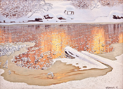 ₴ Картина пейзаж художника від 235 грн.: Сонячне відображення у зимовому пейзажі