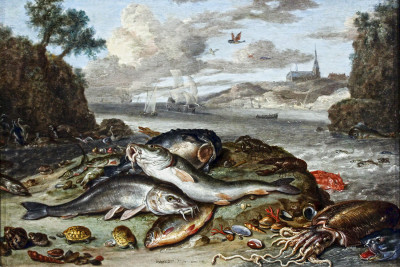 ₴ Репродукція натюрморт від 217 грн.: Натюрморт з рибою та молюсками