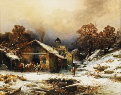 ₴ Картина пейзаж художника від 255 грн.: Сніговий краєвид з будинком