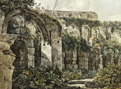 ₴ Репродукція краєвид від 309 грн.: Римські руїни з великими арками та високими стінами, порослі рослинами