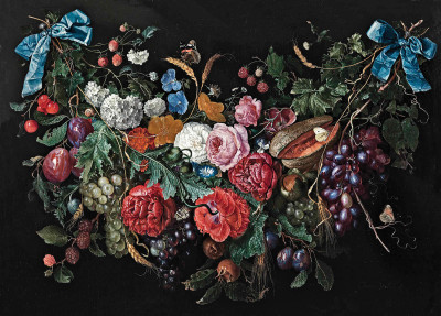 ₴ Репродукция натюрморт от 229 грн.: Венок из цветов и фруктов