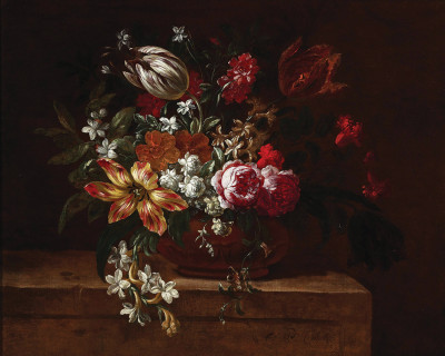 ₴ Картина натюрморт художника від 195 грн.: Натюрморт із квітів із глиняною посудиною