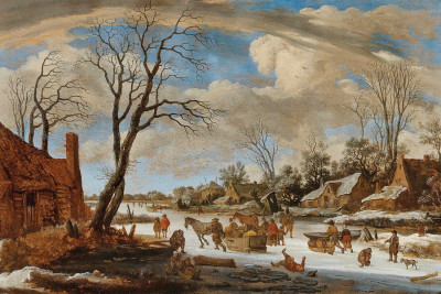 ₴ Репродукция пейзаж от 217 грн.: Зимний пейзаж с путниками и другими фигурами на льду