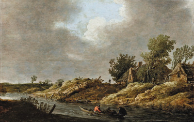 ₴ Картина пейзаж художника від 154 грн .: Річковий пейзаж з веслярами на передньому плані