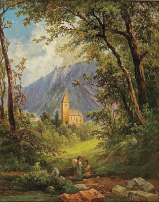 ₴ Картина пейзаж художника от 209 грн.: Маленькая церковь в горах