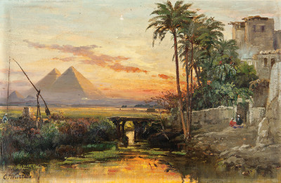 ₴ Репродукція краєвид від 319 грн.: Піраміди Гізи на заході сонця