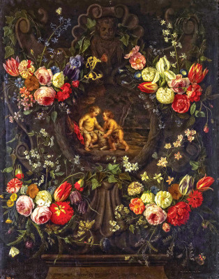 ₴ Репродукція натюрморт від 247 грн.: Ісус та Іван у квітковій гірлянді