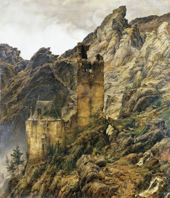₴ Репродукция пейзаж от 389 грн.: Скалистое ущелье с руинами