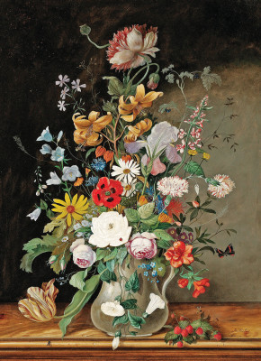 ₴ Репродукція натюрморт від 263 грн.: Великий букет квітів із полуницею