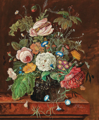 ₴ Репродукція натюрморт від 306 грн.: Великий букет квітів з равликом