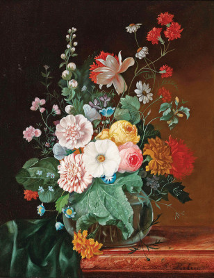 ₴ Репродукция натюрморт от 325 грн.: Букет цветов в стеклянной вазе