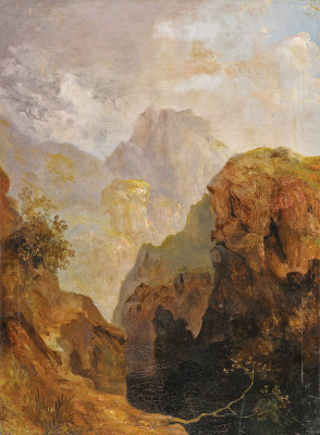 ₴ Репродукция пейзаж от 263 грн.: Горная сцена с видом на Гриволу в Валле-д’Аоста, Италия