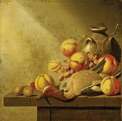 ₴ Репродукція натюрморт від 404 грн.: Натюрморт з фруктами та общипаною качкою