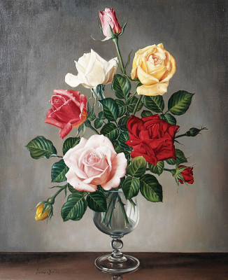 ₴ Репродукція натюрморт від 240 грн.: Троянди у скляній вазі