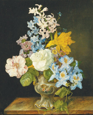 ₴ Репродукція квітковий натюрморт від 302 грн.: Букет квітів у порцеляновій вазі