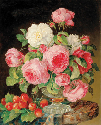 ₴ Репродукція натюрморт від 198 грн.: Троянди з черешнею