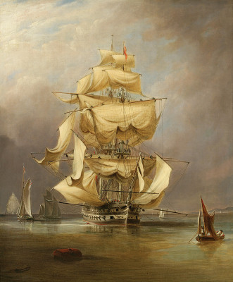 ⚓Репродукція морський краєвид від 232 грн.: Англійський військовий корабель "Азія" знімає вітрила