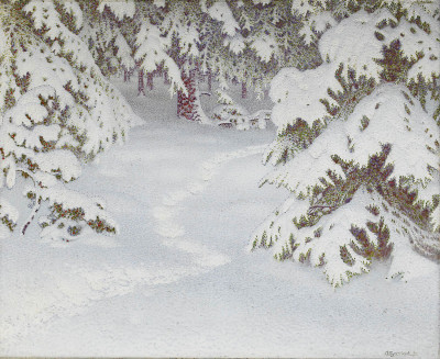 ₴ Картина пейзаж художника от 247 грн.: Зимовий пейзаж з деревами, вкритими снігом