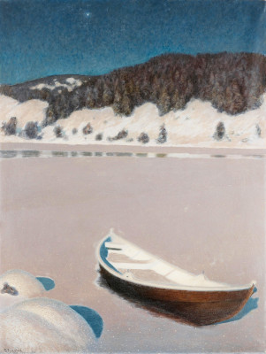 ₴ Картина пейзаж художника від 196 грн.: Зимова ніч над замерзлим озером