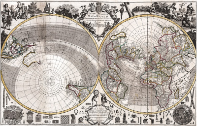 ₴ Древние карты высокого разрешения от 310 грн.: Новая и правильная карта мира спроецированная на плоскость горизонта
