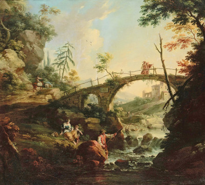 ₴ Репродукция пейзаж от 372 грн.: Пейзаж с мостом и рыбаком