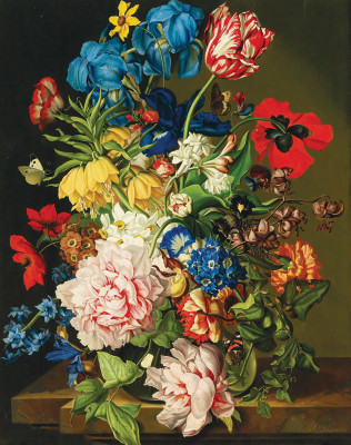 ₴ Картина натюрморт художника від 183 грн.: Букет квітів з метеликами
