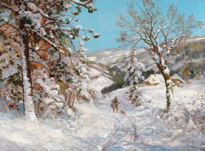 ₴ Картина пейзаж пейзаж известного художника от 177 грн: Охотник в зимнем лесу