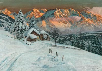 ₴ Картина пейзаж пейзаж відомого художника від 168 грн: Захід в зимових горах