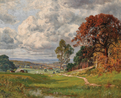 ₴ Картина пейзаж пейзаж известного художника от 191 грн: Открытый пейзаж с пастушкой и овцами