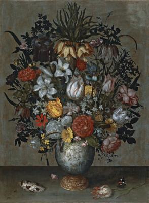 ₴ Картина натюрморт известного художника от 157 грн.: Китайская ваза с цветами, ракушками и насекомыми