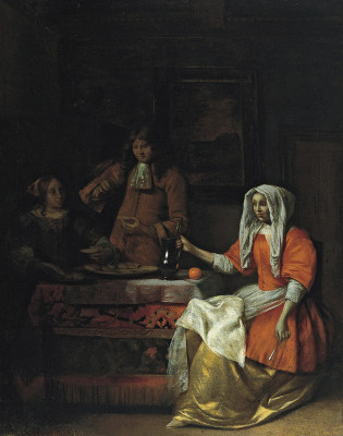 ₴ Картина побутового жанру відомого художника від 190 грн.: Інтер’єр з двома жінками та чоловіком, що їдять устриці