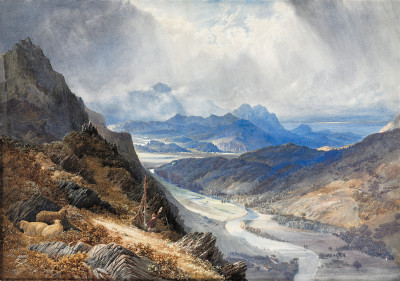 ₴ Картина пейзаж відомого художника от 230 грн.: Вид на долину Афон Мауддах і в сторону Кадера Ідріса