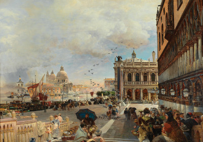 ₴ Картина міський пейзаж художника від 175 грн.: Венеція, вид на Пьяццетти, з Бібліотекою Марциана, Санта Марія делла Салюте і догани