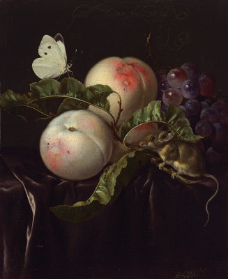 ₴ Картина натюрморт відомого художника від 144 грн.: Персики, виноград і миша