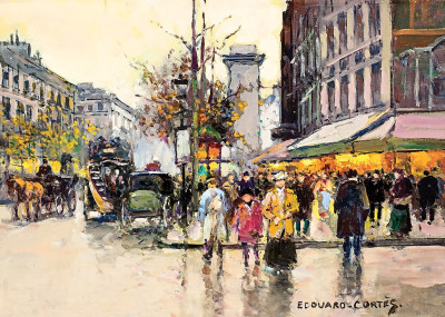 ₴ Картина городской пейзаж известного художника от 180 грн.: Большие бульвары и ворота Сен-Дени, Париж