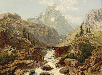 ₴ Репродукція краєвид від 235 грн.: Гірський пейзаж з потоком