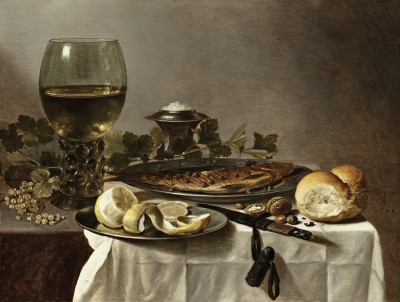 ₴ Картина натюрморт відомого художника від 204 грн.: Натюрморт з оселедцем, вином і хлібом