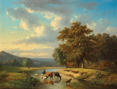 ₴ Картина пейзаж художника від 212 грн.: Пастух і тварини біля річки