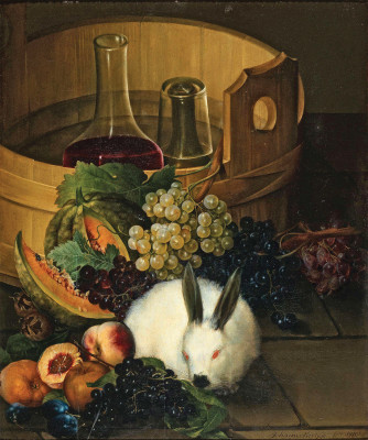₴ Репродукція натюрморт від 232 грн.: Натюрморт з виноградом і білим зайцем