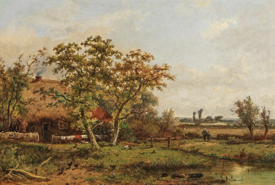 ₴ Картина пейзаж художника от 218 грн.: Фермерский дом с соломенной крышей в широком ландшафте