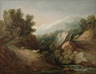 ₴ Картина пейзаж відомого художника від 242 грн: Скелястий, лісистий краєвид з греблею