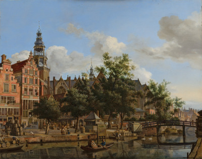 ₴ Картина міський пейзаж художника від 255 грн.: Вид на Аудезійдс Ворбургвал з Ауде Керк в Амстердамі